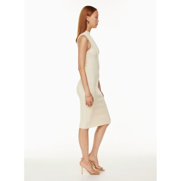 Aritzia BABATON Compose Ivory Ribbed Mock Neck Midi Sweater Dress, Size L - Picture 14 of 16